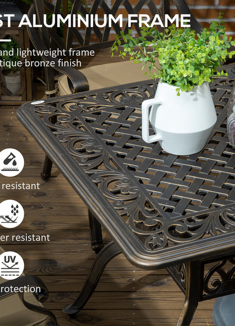 6-Seater Patio Dining Set with Umbrella Hole, Cast Aluminum Patio Furniture Set with Six Cushioned Chairs and Rectangle Dining Table, Bronze-3