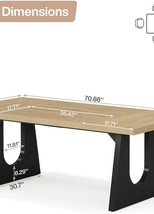 Large Dining Table for 6-8 People, 70.9-Inch Wood Rustic Rectangular Table with Black Wooden Legs, Farmhouse Center Kitchen Table for Dining Room, Living Room, Home Furniture, Oak and Black-1