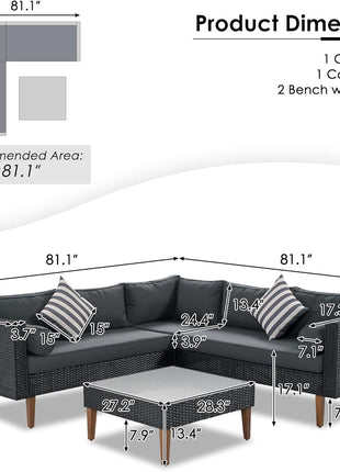 L-Shaped Outdoor Wicker Sofa Set with Colorful Pillows-4