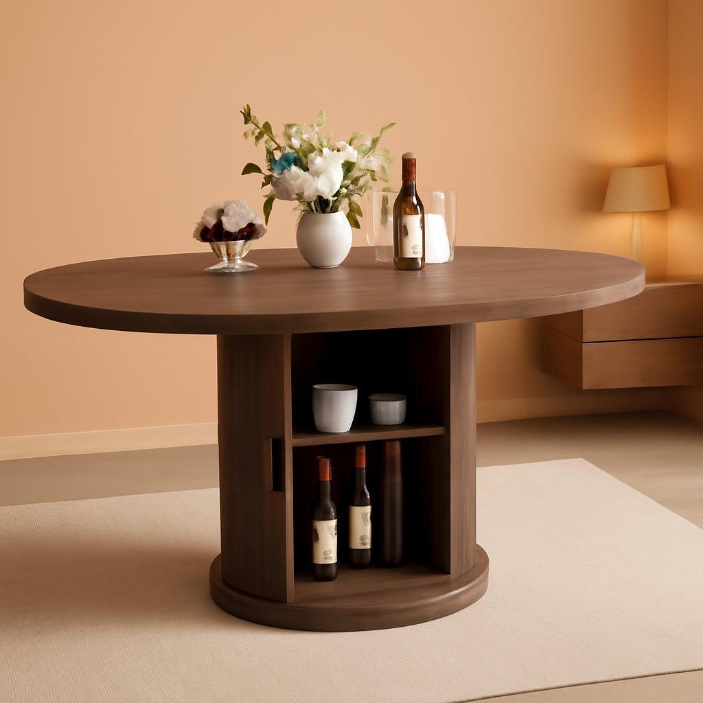 Extendable Round Oval Dining Table Brown 47-63 Inch-0