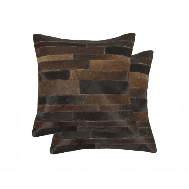 Set of Two 18" Chocolate Cowhide Throw Pillows-1