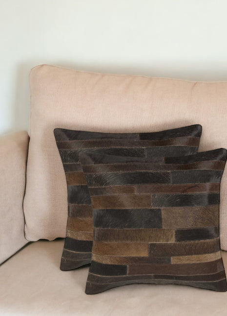 Set of Two 18" Chocolate Cowhide Throw Pillows-0