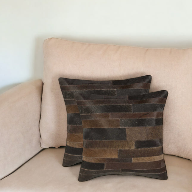 Set of Two 18" Chocolate Cowhide Throw Pillows-0
