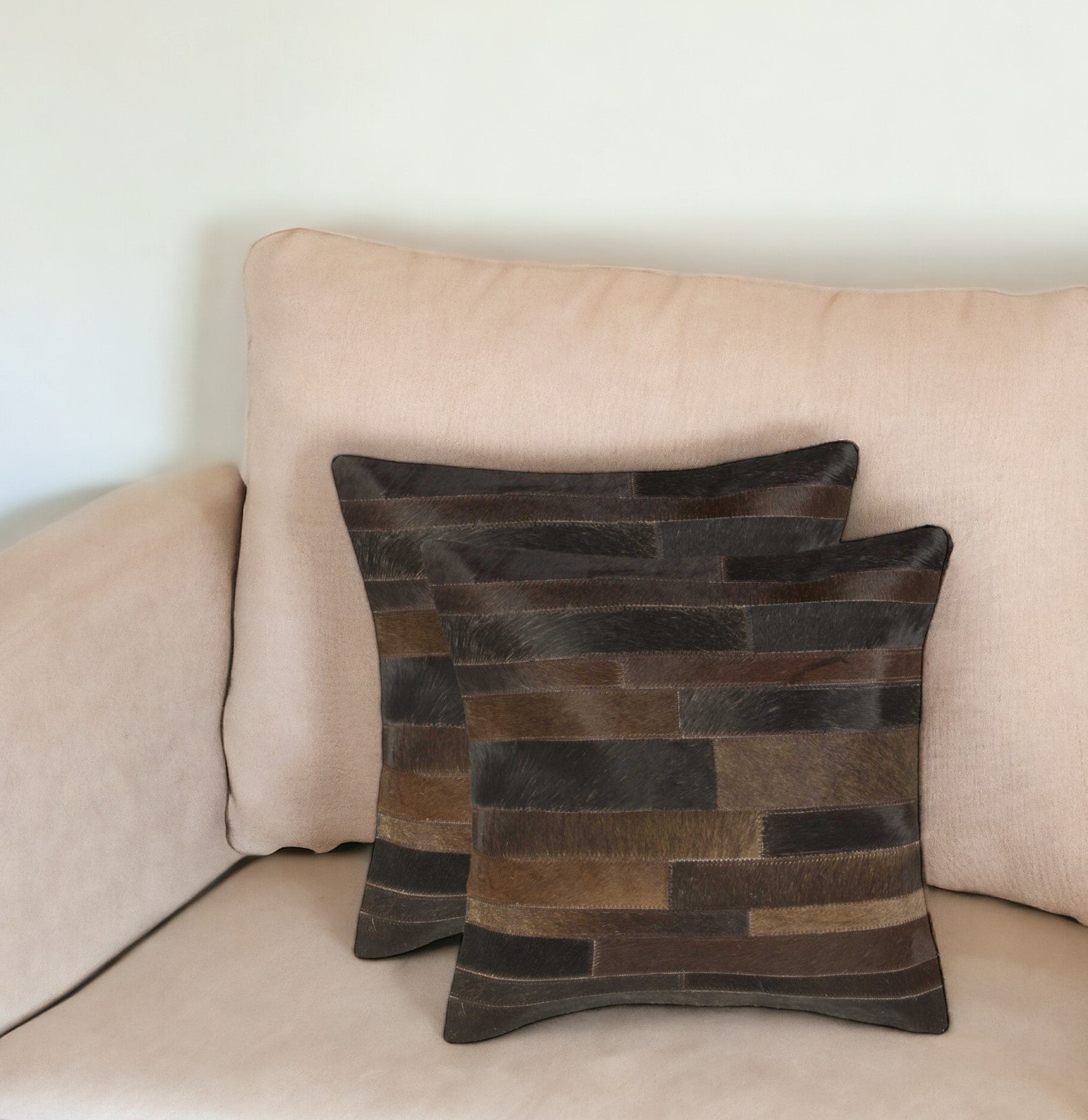 Set of Two 18" Chocolate Cowhide Throw Pillows-0