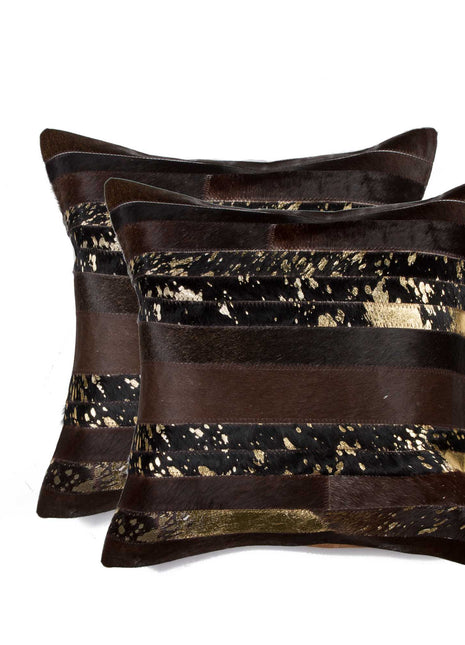 Set of Two 18" Chocolate Cowhide Throw Pillows-1