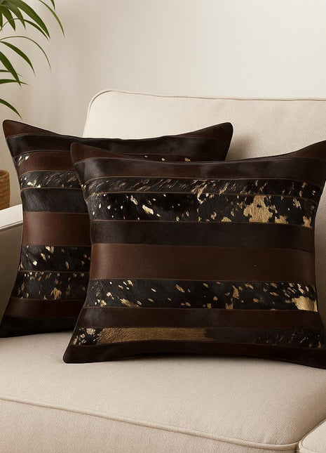 Set of Two 18" Chocolate Cowhide Throw Pillows-0