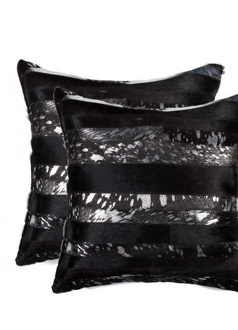 Set of Two 18" Gold and Black Cowhide Throw Pillows-1