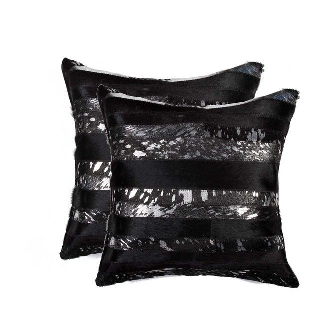 Set of Two 18" Gold and Black Cowhide Throw Pillows-1