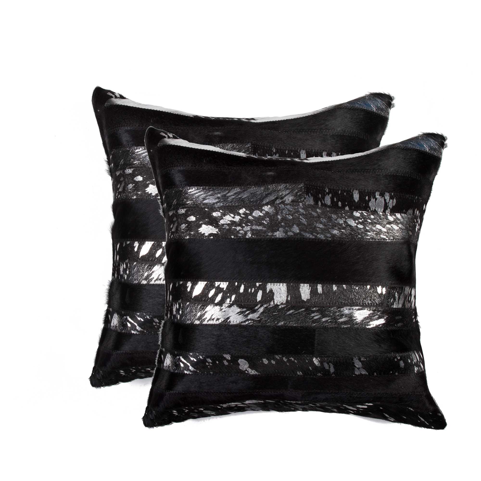 Set of Two 18" Gold and Black Cowhide Throw Pillows-1