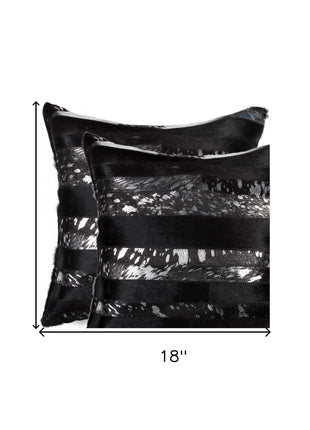 Set of Two 18" Gold and Black Cowhide Throw Pillows-5