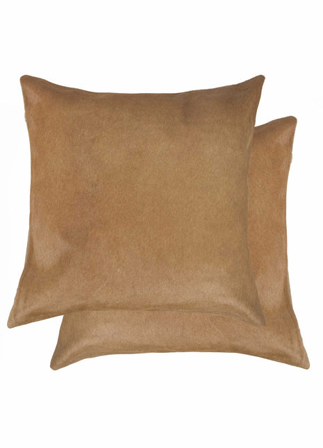 Set of Two 18" Tan Cowhide Throw Pillows-1
