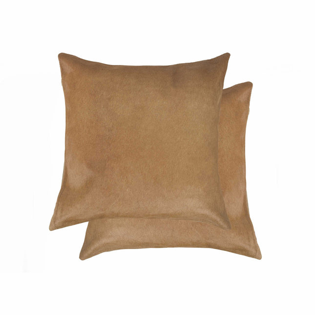 Set of Two 18" Tan Cowhide Throw Pillows-1