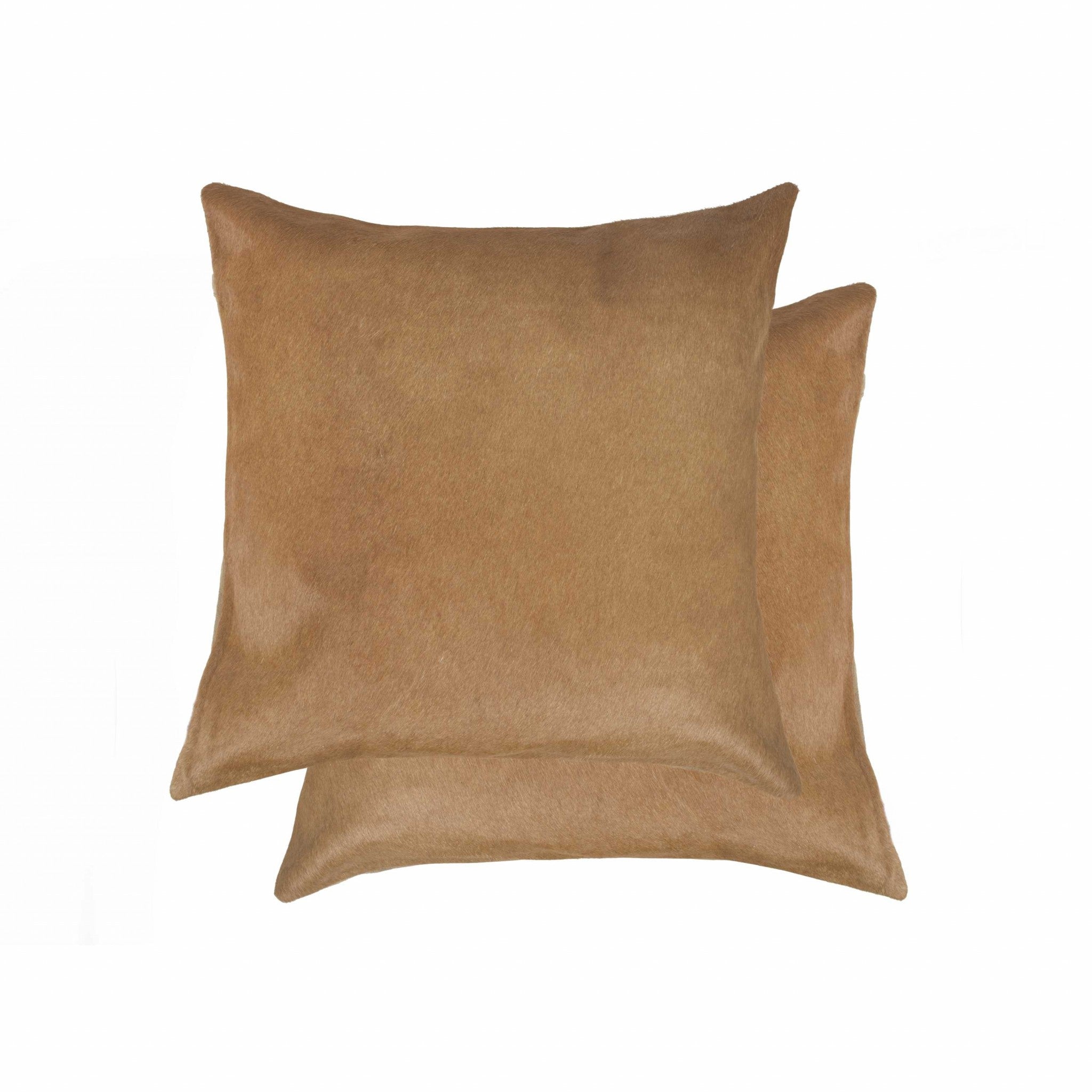 Set of Two 18" Tan Cowhide Throw Pillows-1
