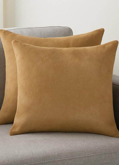 Set of Two 18" Tan Cowhide Throw Pillows-0