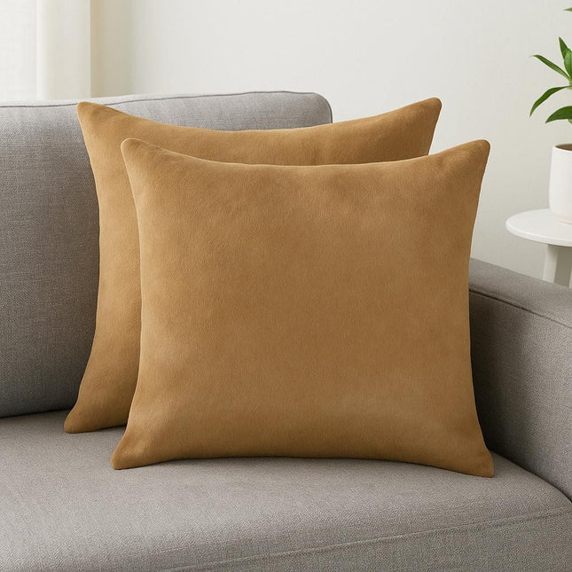 Set of Two 18" Tan Cowhide Throw Pillows-0