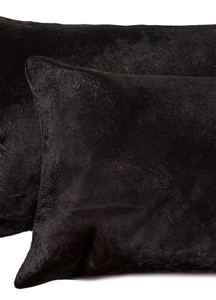 Set of Two 12" X 20" Black Cowhide Throw Pillows-4