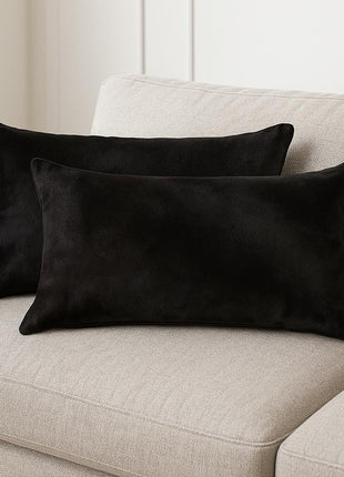 Set of Two 12" X 20" Black Cowhide Throw Pillows-0
