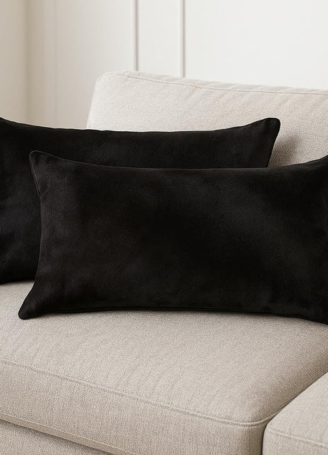 Set of Two 12" X 20" Black Cowhide Throw Pillows-0