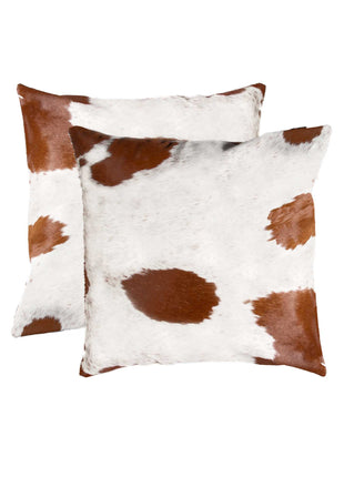 Set of Two 18" Brown And White Cowhide Throw Pillows-4