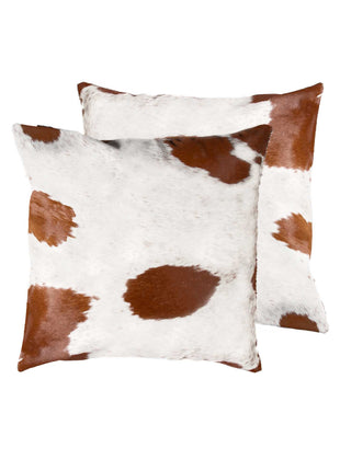 Set of Two 18" Brown And White Cowhide Throw Pillows-1