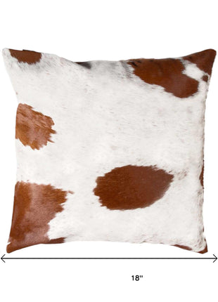 Set of Two 18" Brown And White Cowhide Throw Pillows-5