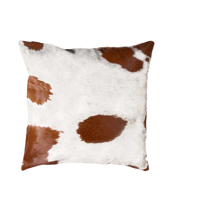 Set of Two 18" Brown And White Cowhide Throw Pillows-2