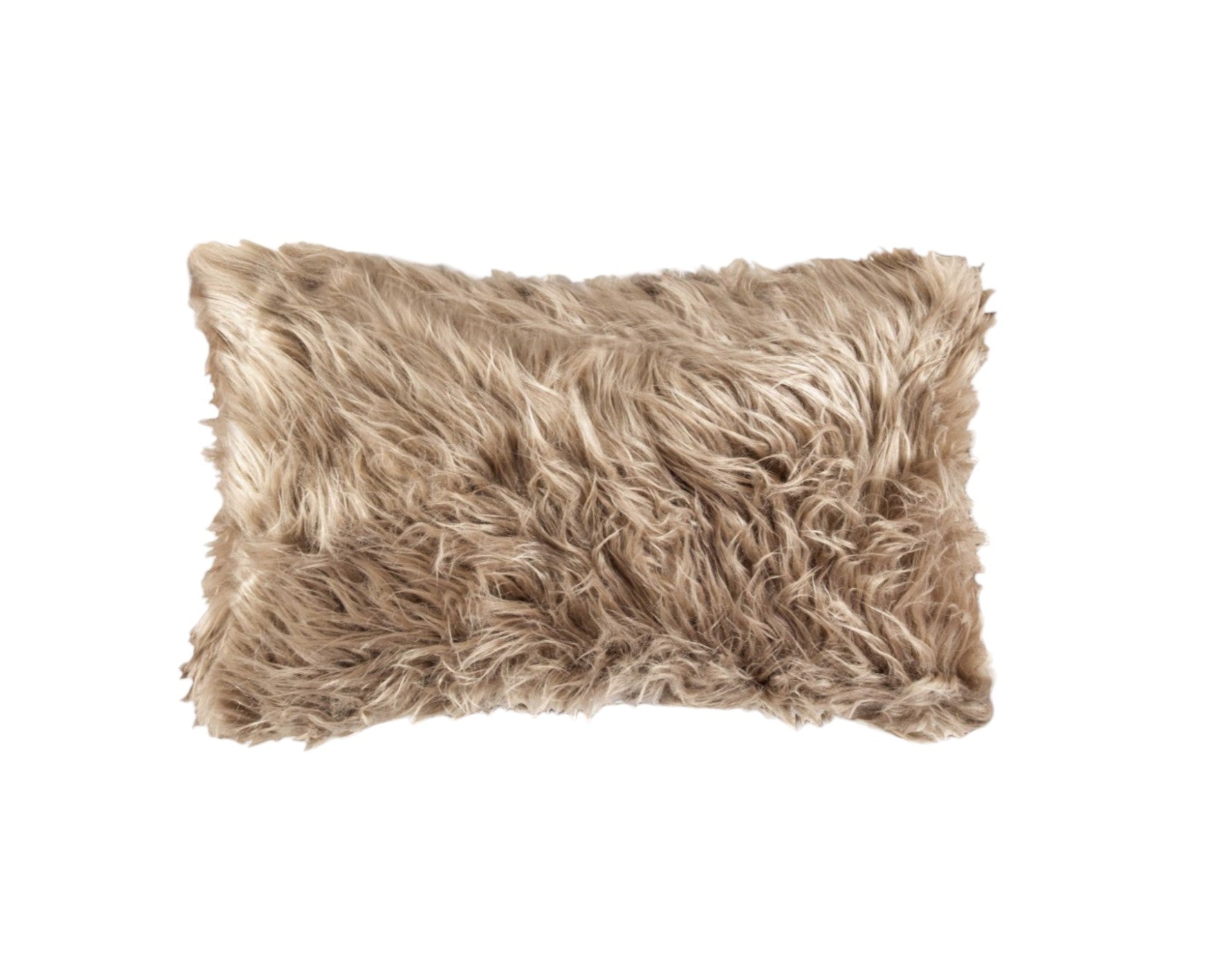 Set of Two 12" X 20" Tan Faux Fur Throw Pillows-2