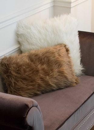 Set of Two 12" X 20" Tan Faux Fur Throw Pillows-5