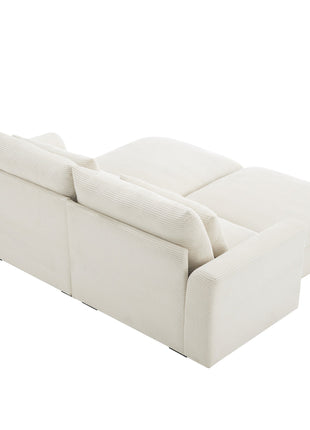 Corduroy Two-Seater Sofa with 2 Storage Footrest, 2 Seater Sectional  deep seat sofa,Comfy Couches for Living Room ,Beige Sofa-3
