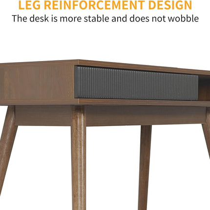 Office Desk Mid Century Modern Desk Writing Desk with Drawer Simple Home Office Desk Mid Century Desk, Walnut-4