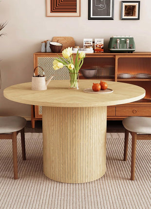 Round Dining Table for 4, Modern Farmhouse Kitchen Table, 47 Inch Small Circle Dining Tables with Wood Strip Base for Kitchen Living Room (Natural)-0