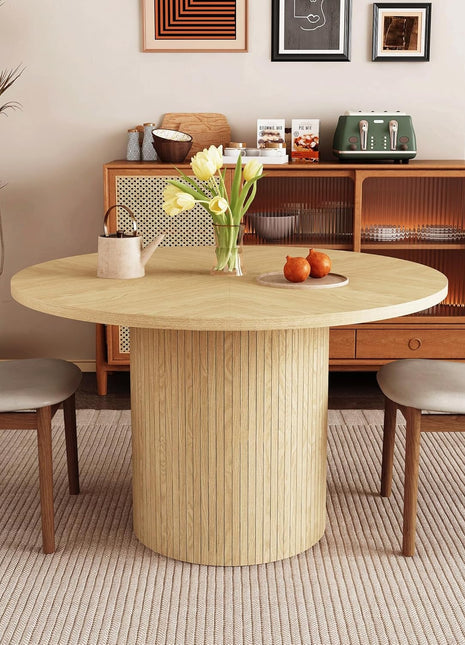 Round Dining Table for 4, Modern Farmhouse Kitchen Table, 47 Inch Small Circle Dining Tables with Wood Strip Base for Kitchen Living Room (Natural)-0