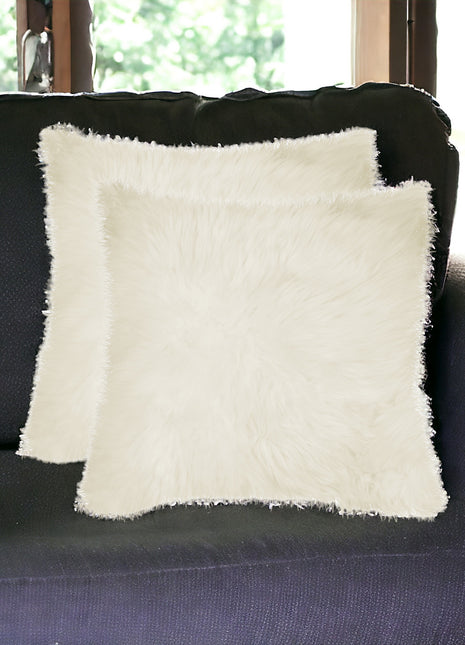 Set of Two 18" Natural Sheepskin Throw Pillows-0