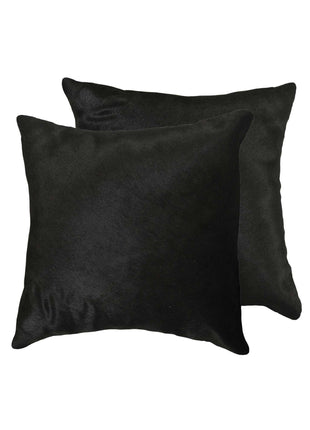 Set of Two 18" Black Cowhide Throw Pillows-1