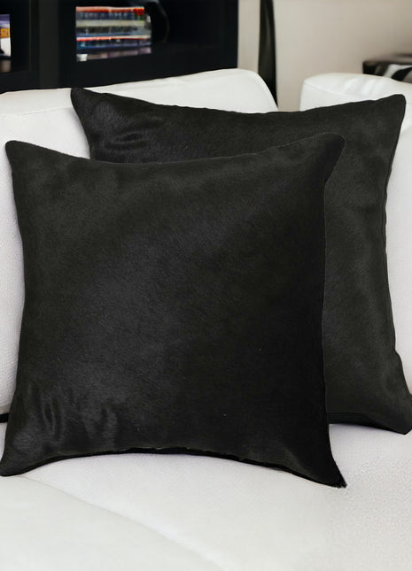 Set of Two 18" Black Cowhide Throw Pillows-0