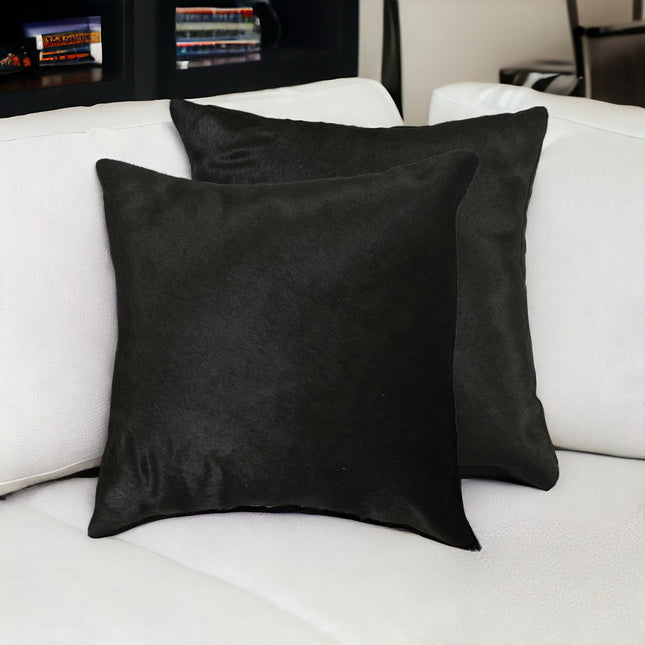 Set of Two 18" Black Cowhide Throw Pillows-0