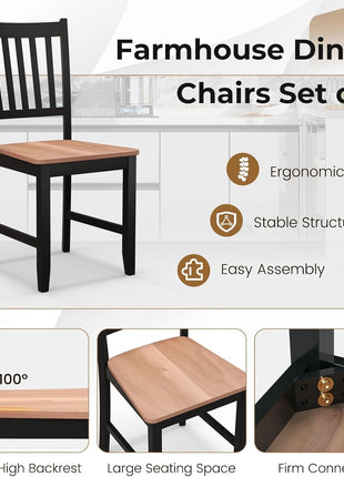 Wooden Dining Chairs Set of 4, Farmhouse Kitchen Chair with Rubber Wood Legs, Easy to Assemble Armless Dining Side Chairs, Dining Room Chairs, Black-4