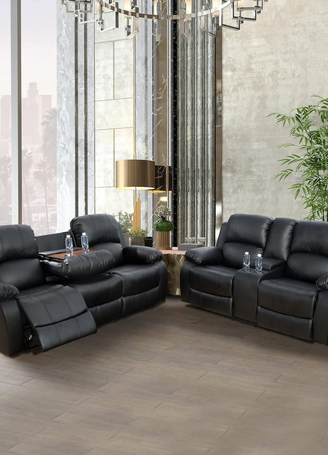 Alpine Living Room Recliner Set Include Love Seat, Sofa, 2-Piece,Black