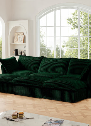 Living Room Sofa Slipcovered Sofa 3 Seater Sofa With 3 Ottomans, Oversized 3-Seat Sleeper Sofa Bed Home Theater Sofa, Corduroy, Green