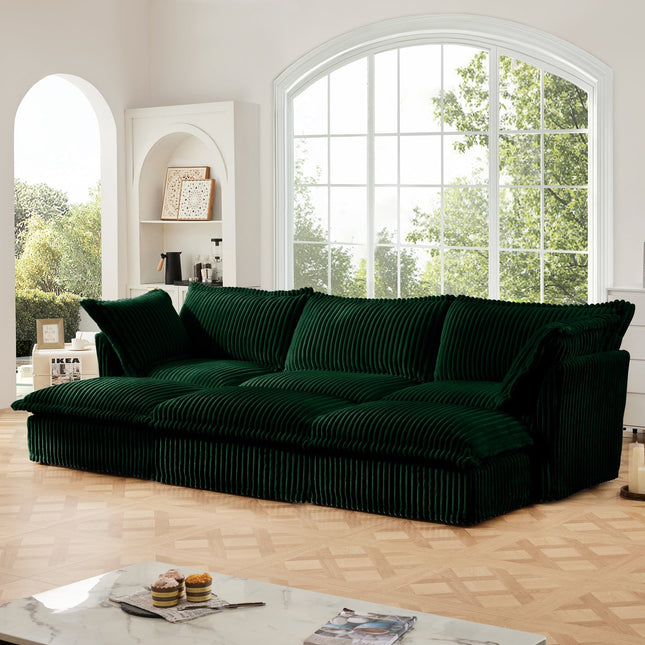 Green Corduroy 3-Seat Sleeper Sofa with Modular Ottomans