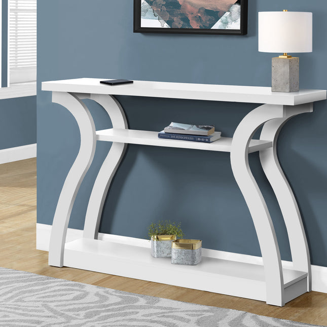 47" White Floor Shelf Console Table With Shelves