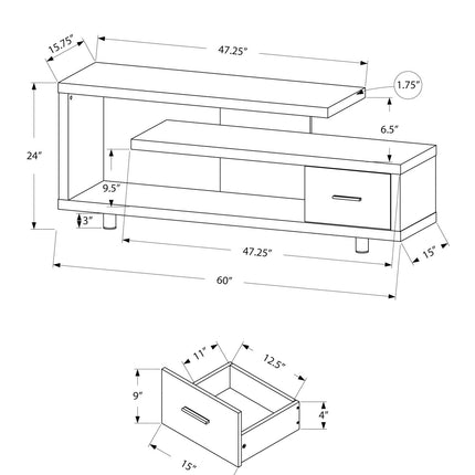 16" Black and Gray Open Shelving TV Stand