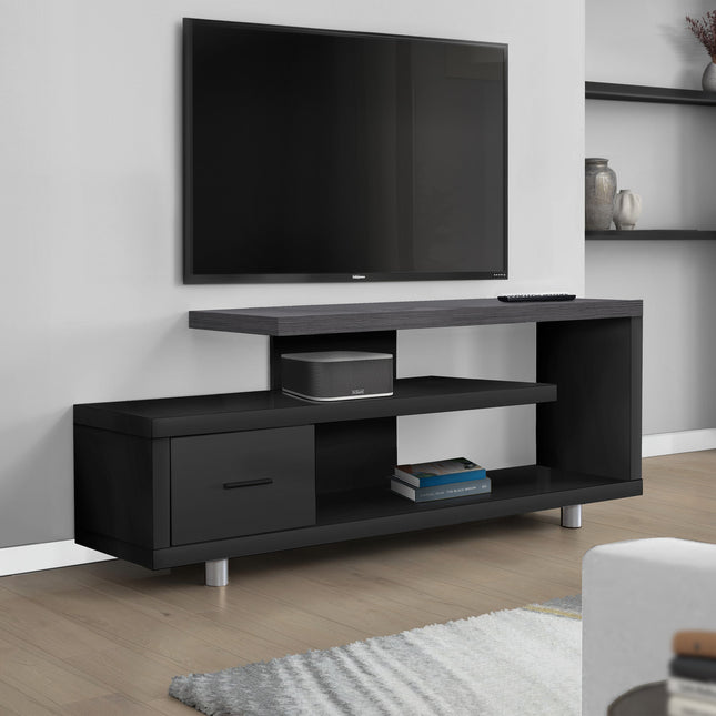 16" Black and Gray Open Shelving TV Stand