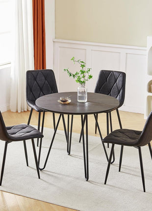 4 Set of Dining Chairs, Metal Frame Dining Chair for Kitchen Room,Technology Cloth Seat Chair for Living Room, Bedroom(Black)-2