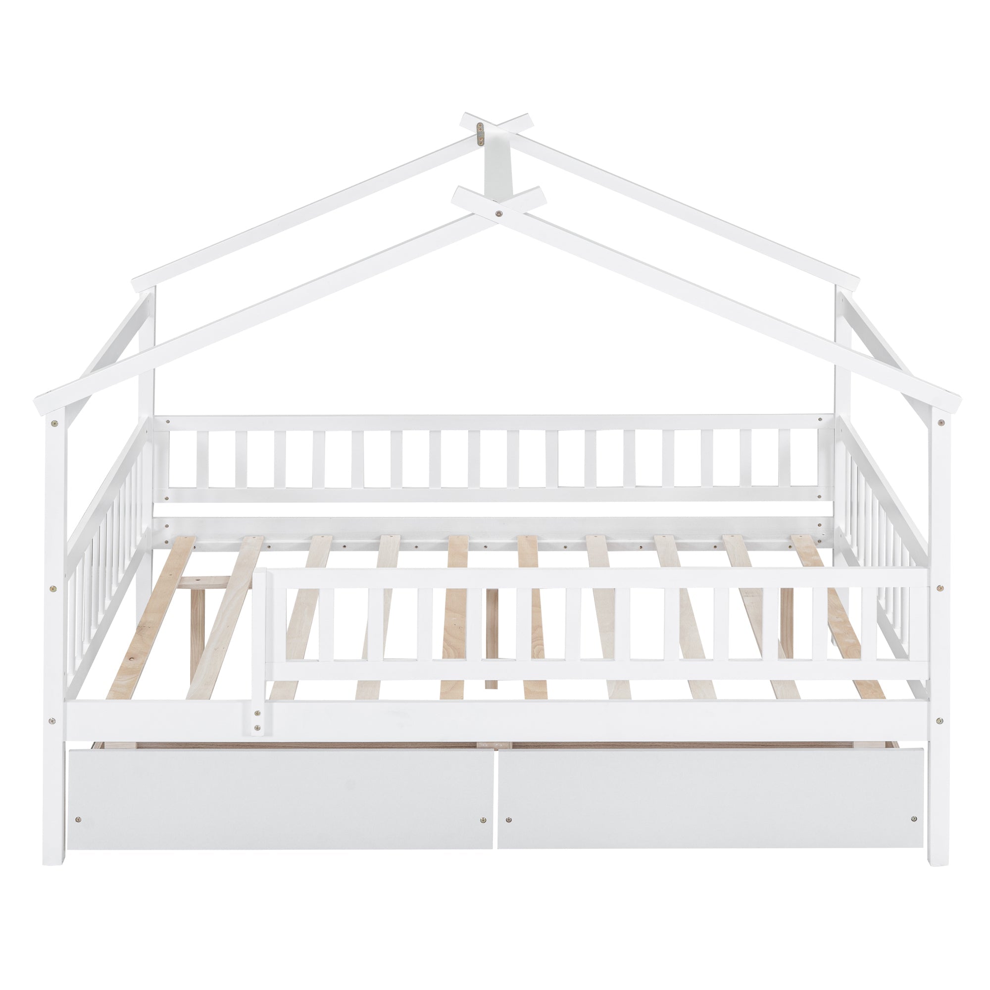 Full Size Wooden House Bed with Two Drawers