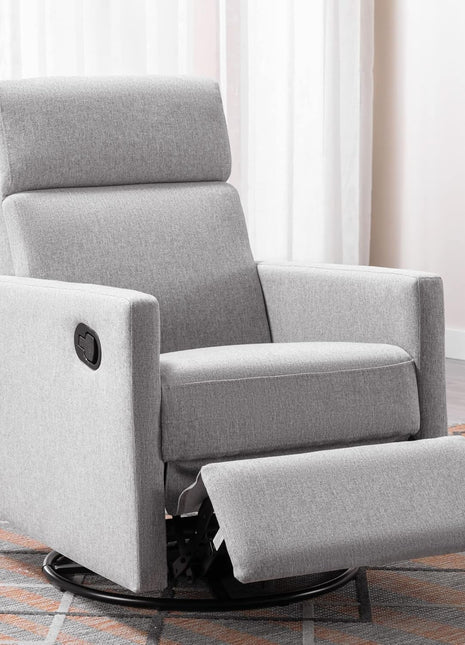 Modern Upholstered Manual Swivel Recliner Chair W/Headsupport Adjustable Nursery Glider Rocker for Living Room, Bedroom Gray-0