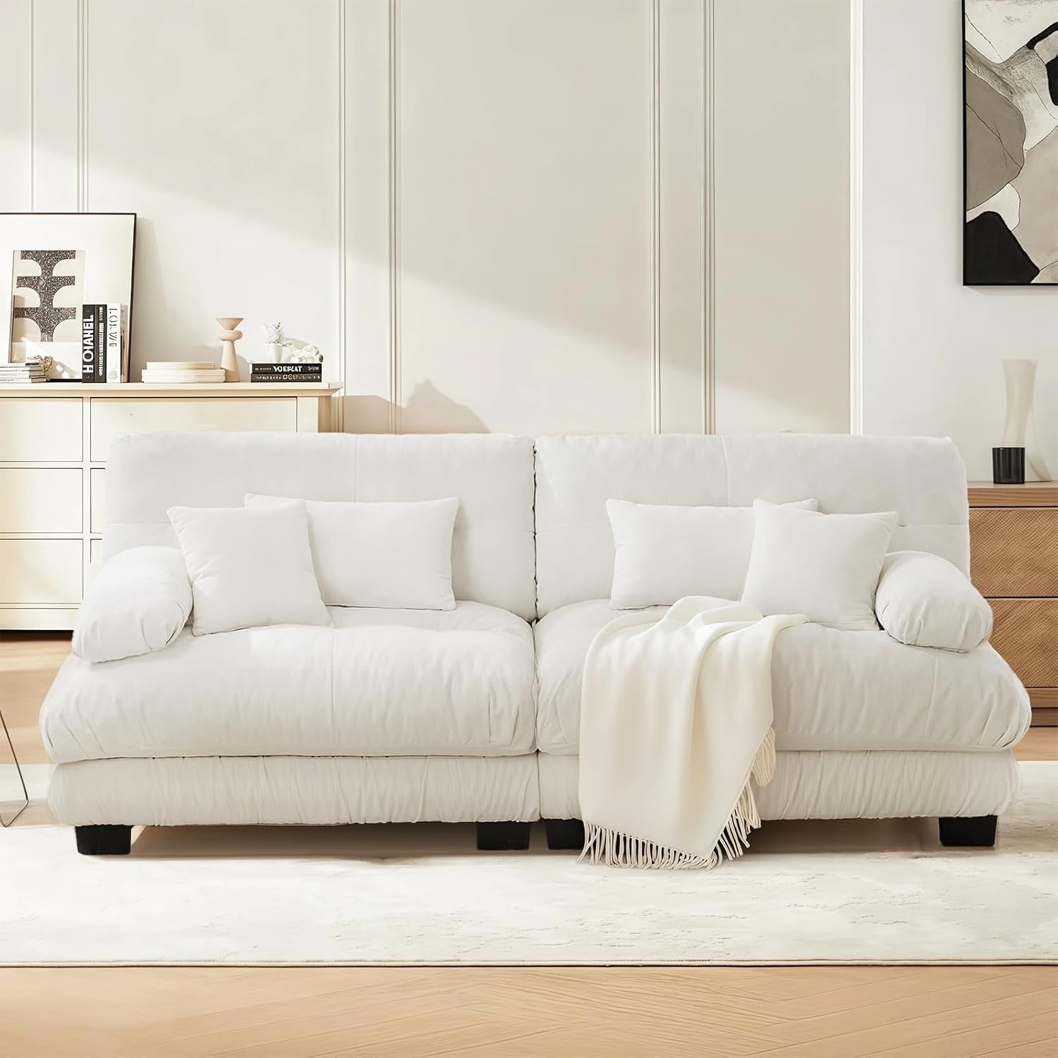 White Velvet Pet Hair Resistant Modular Recliner Sofa-2