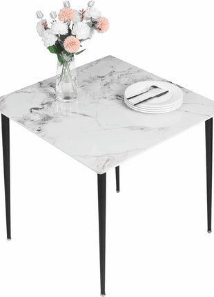 Square Kitchen Dining Table: Sintered Stone Dining Room Table Modern Coffee Table Marble Table with Stable Metal for Kitchen Living Room Office Patio Seaside, 31.5X31.5X29.92 Inch-2