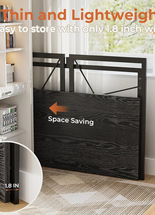 Small Folding Desk 31.5 Inch No Assembly Required Computer Desks, Spaces Saving Foldable Table for Bedroom, Home Office, Dorm, Apartment, Kids, Black Wood-3