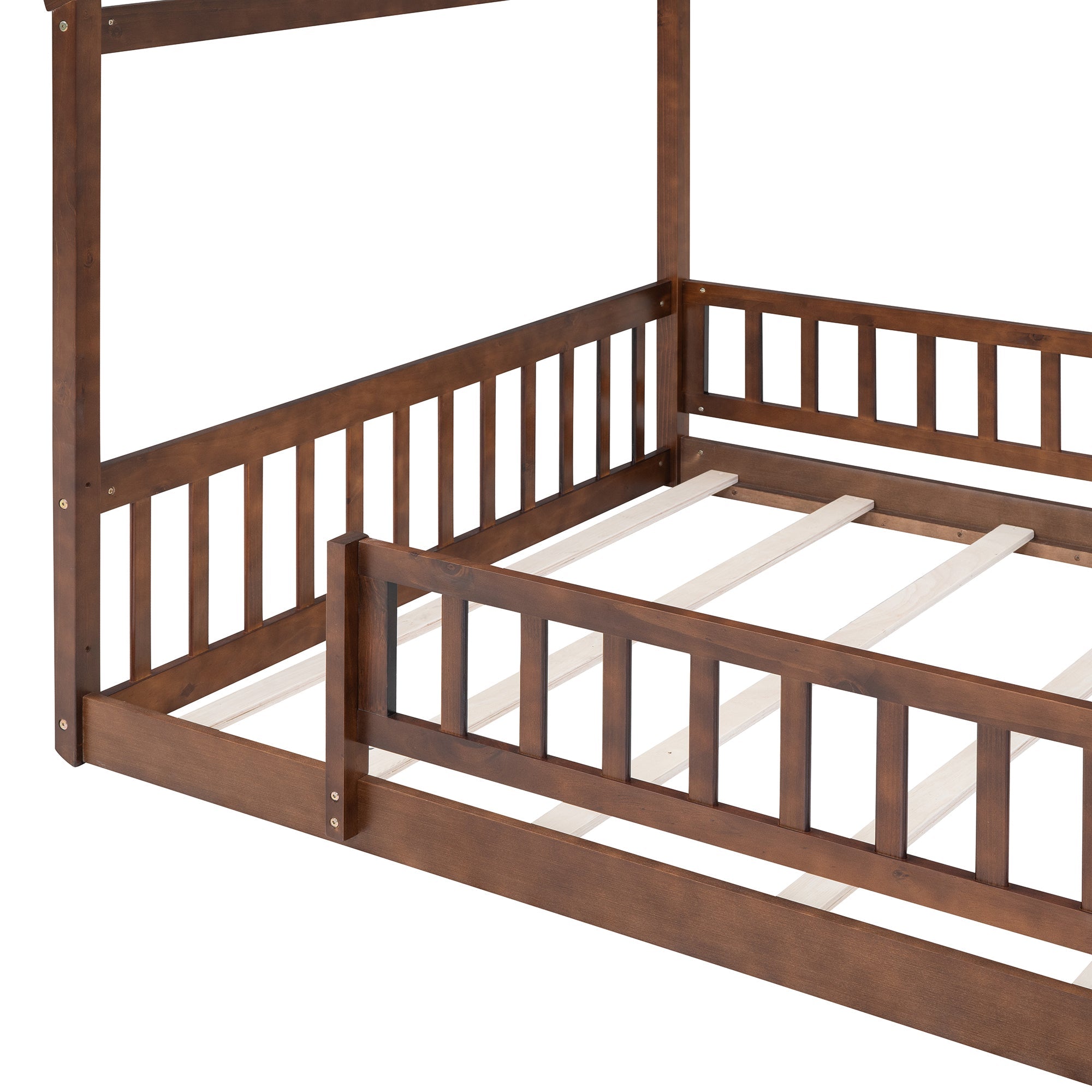 Wood Bed House Bed Frame with Fence, for Kids, Teens, Girls, Boys